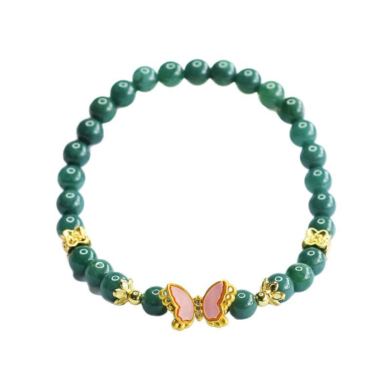 Blue Water Jadeite Butterfly-Wing Beaded Bracelet