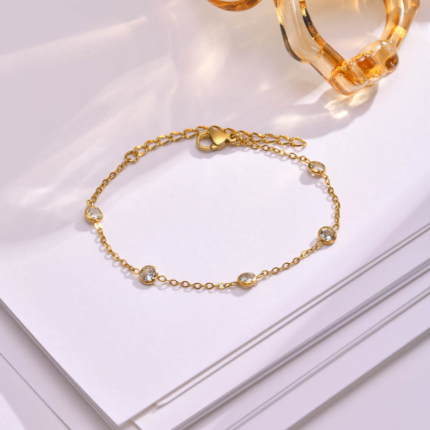 Stainless Steel Female Versatile Simple 5 White Zircon Bracelet
