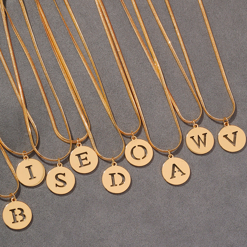 Chic Metal Chain Necklace with Hollow Letter Pendant