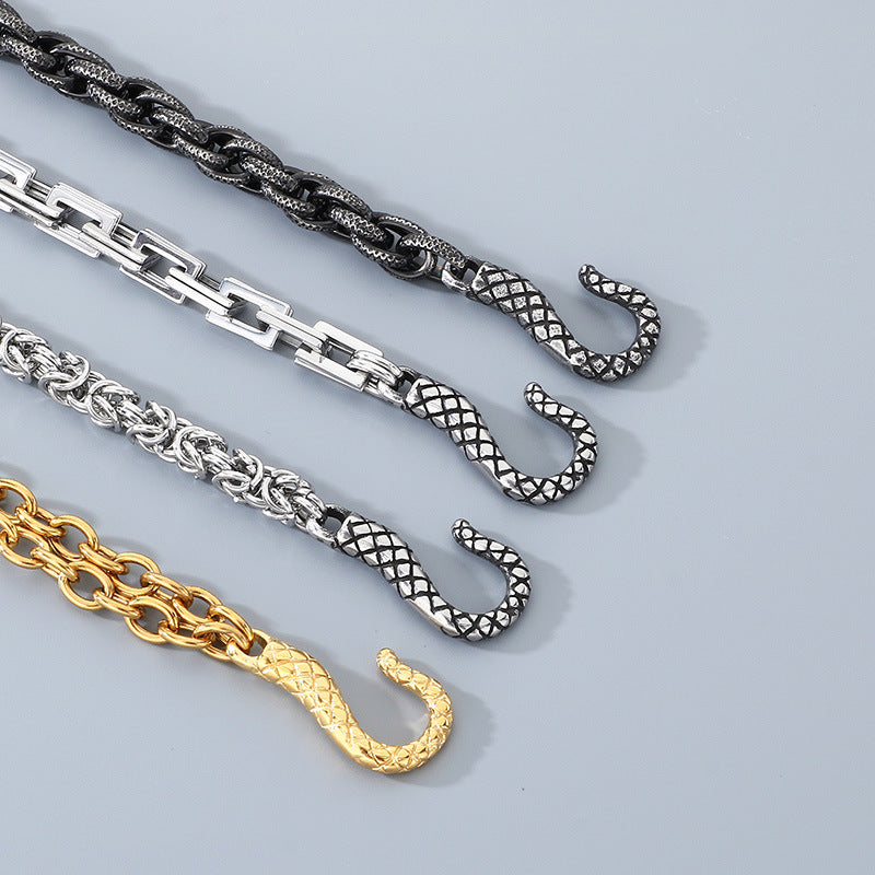 Punk Style Snakehead Layered Chain Men's Titanium Steel Bracelet