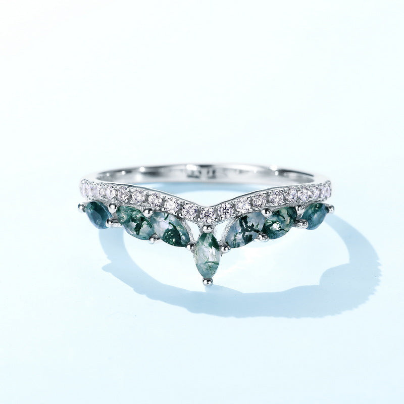 S925 Sterling Silver Moss Agate Signature Ring