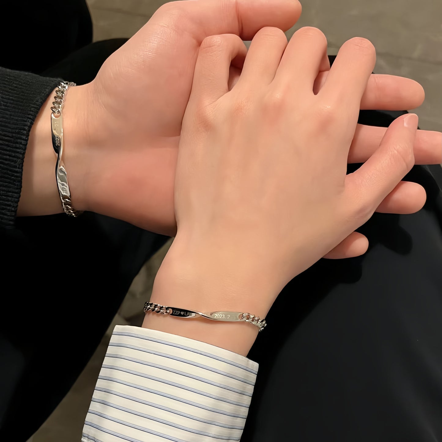 Planderful Jewelry Mobius Couple Bracelet Engraved Steel Gift For Valentine's Lovers