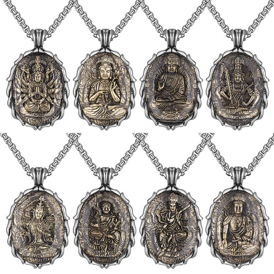 Titanium Steel Necklace – Vintage Buddha Talisman Necklace
