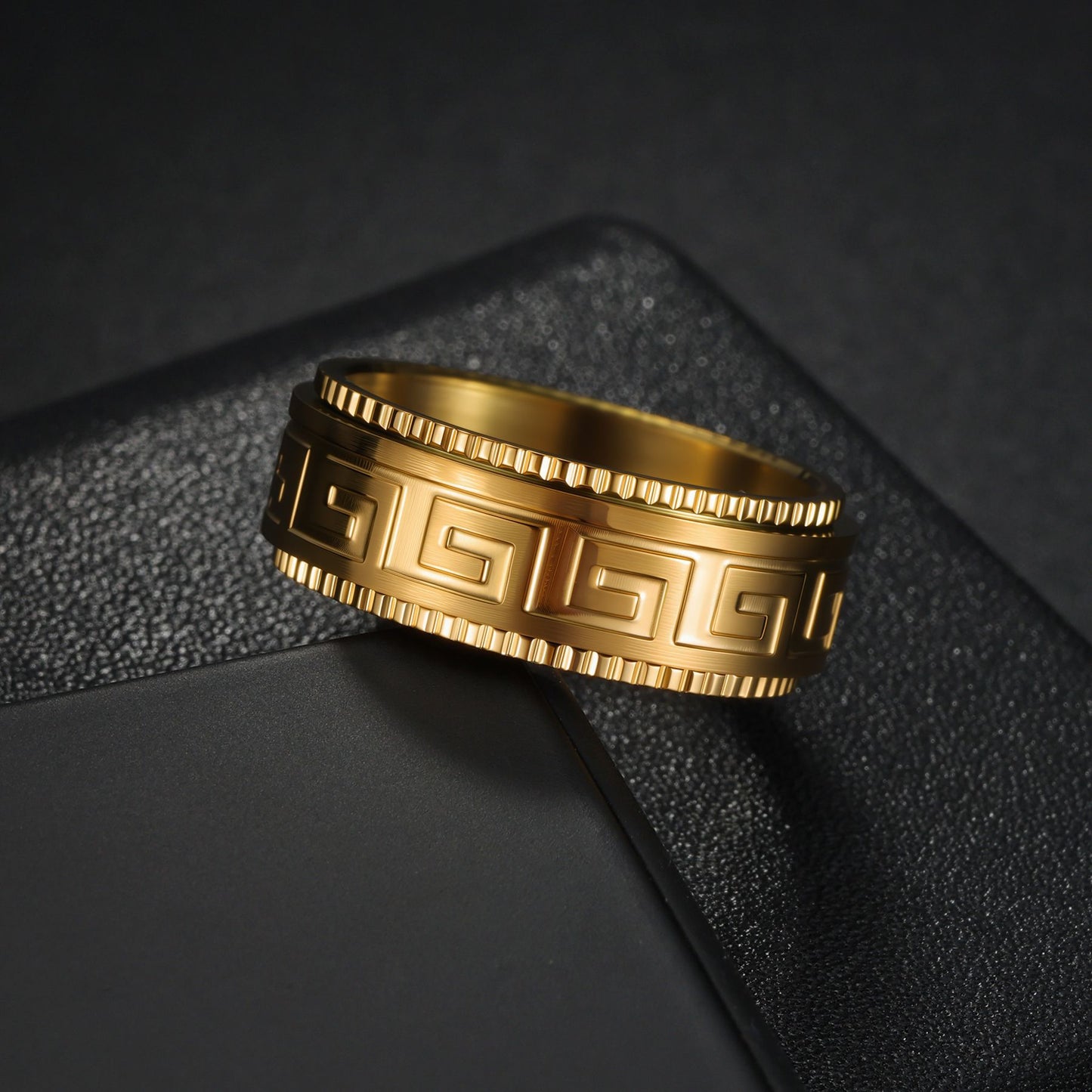Planderful Titanium Steel Ring Rotating Decompression Anti Anxiety Ruyi Great Wall Pattern Unisex Jewelry For Couples