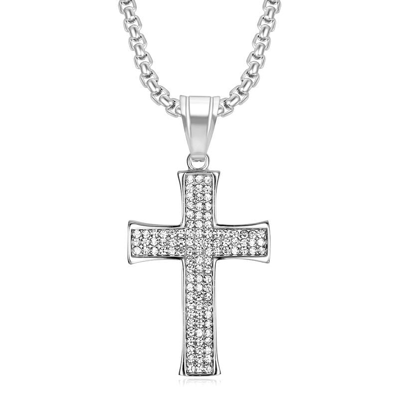 Planderful Everyday Genie Hip Hop Cross Pendant Necklace Titanium Steel Gold Plated Rhinestone For Fans