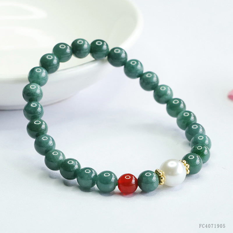 Blue Water Jadeite Round Bead & Agate Beaded Bracelet