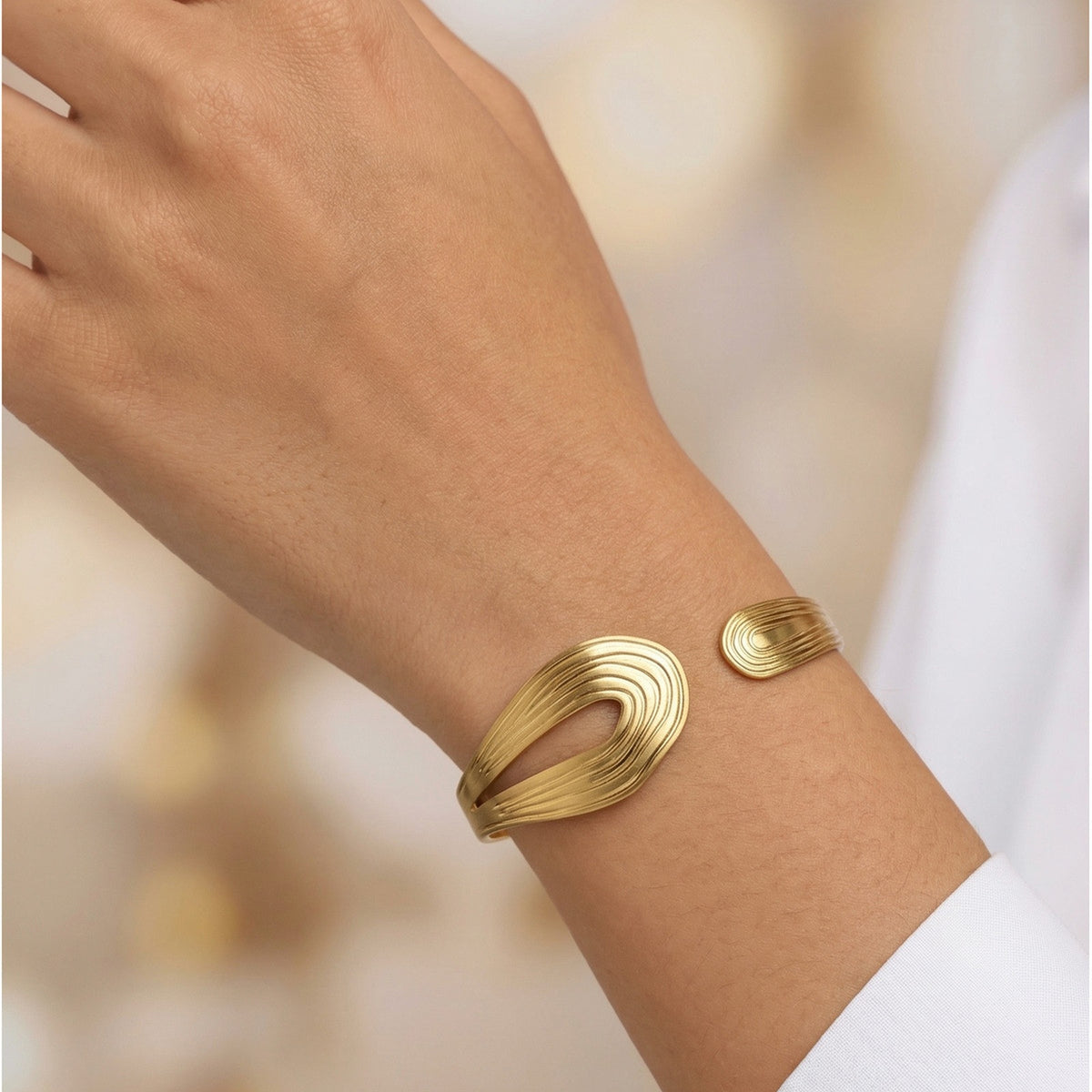 Textured Adjustable Stainless Steel Bracelet for Women