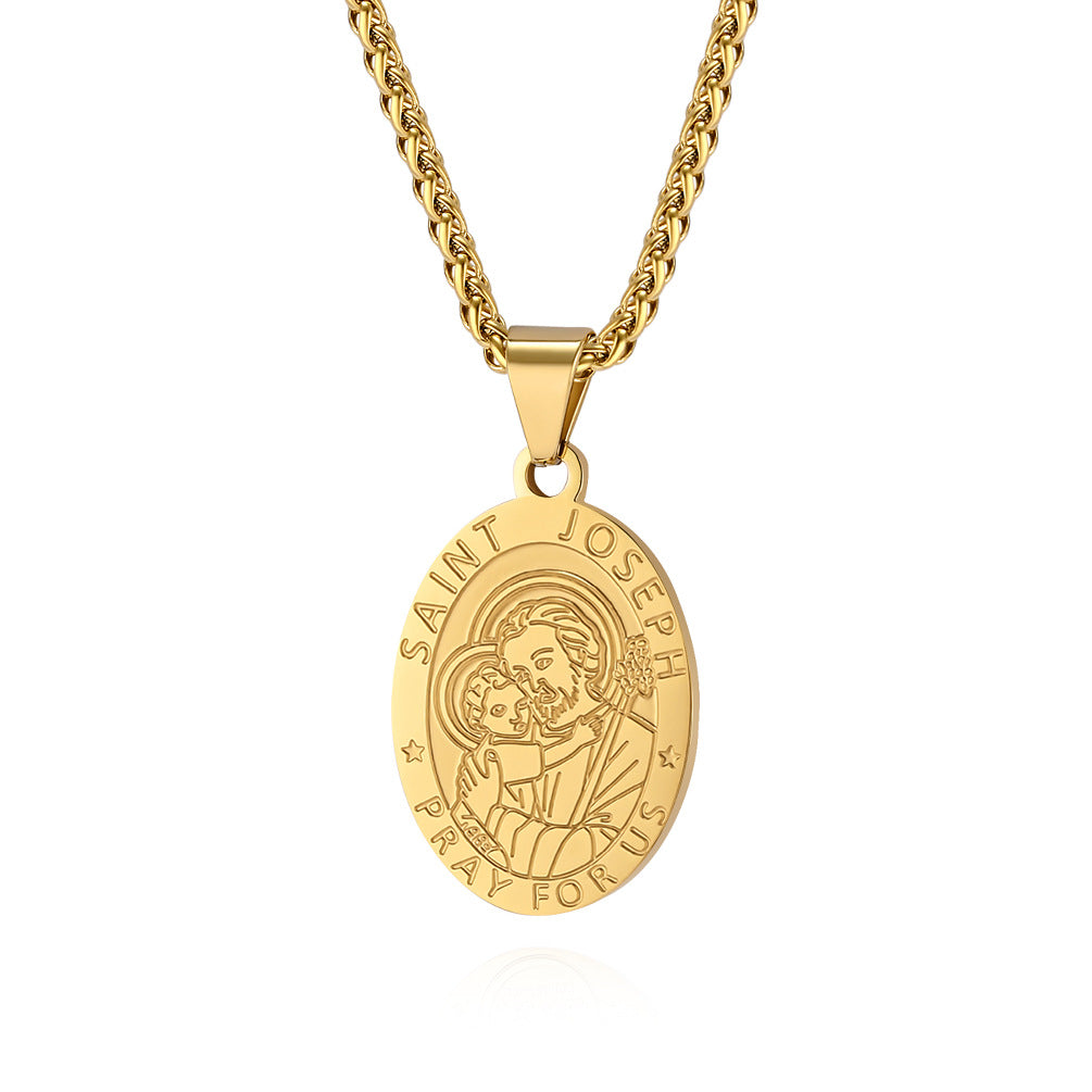 Patron Saint Oval Medal Stainless Steel Pendant Necklace Fashion Jewelry