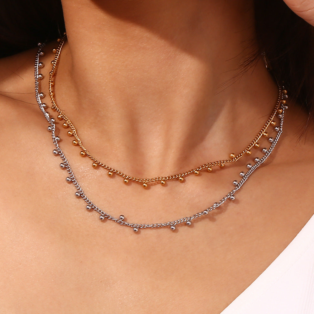 Planderful Jewelry Gold Bead Necklace Bohemian Tassel Stainless Steel 18K Plated