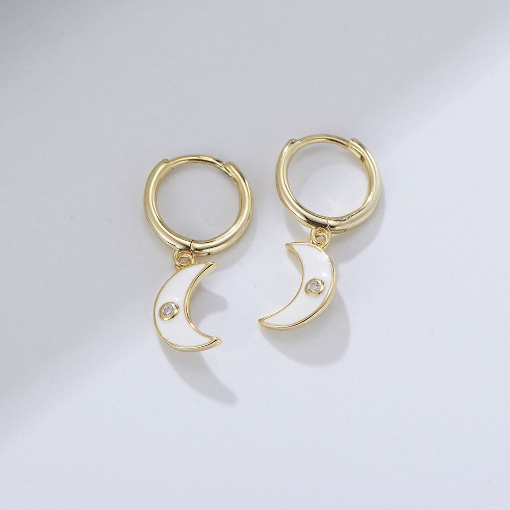 S925 Sterling Silver Colored Epoxy Moon Earrings And Earrings Oil Drop