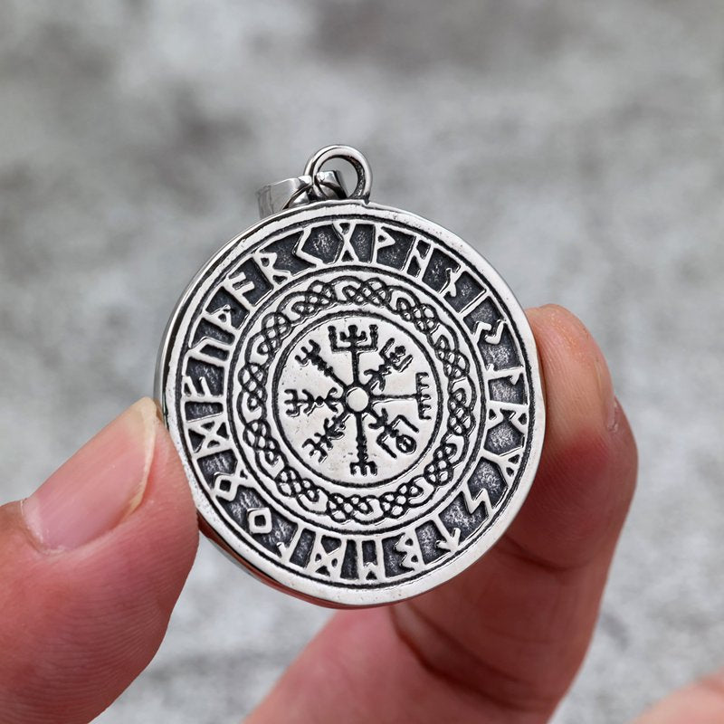 Planderful Retro Viking Shield Pendant Necklace Stainless Steel Unisex Double Sided Norse Legacy