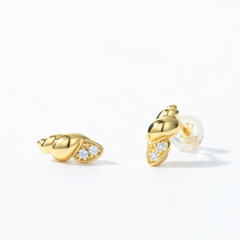 Conch Zircon Sterling Silver Stud Earrings