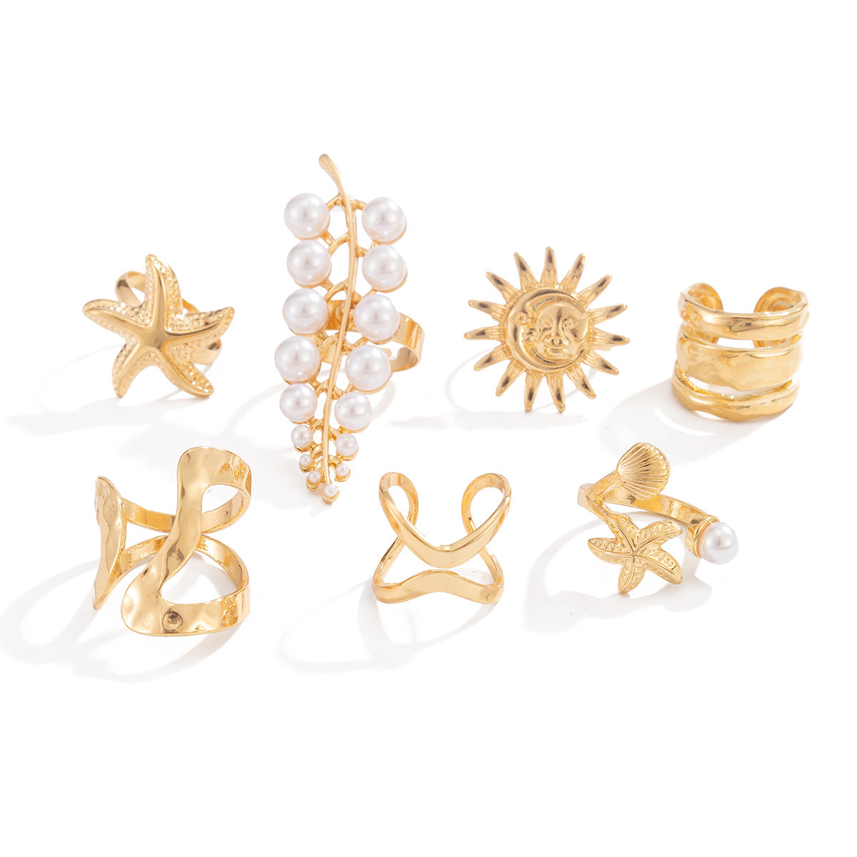 Starfish Ring Set From Planderful Vienna Verve For Women Personalized Leaf Imitation Pearl Jewelry
