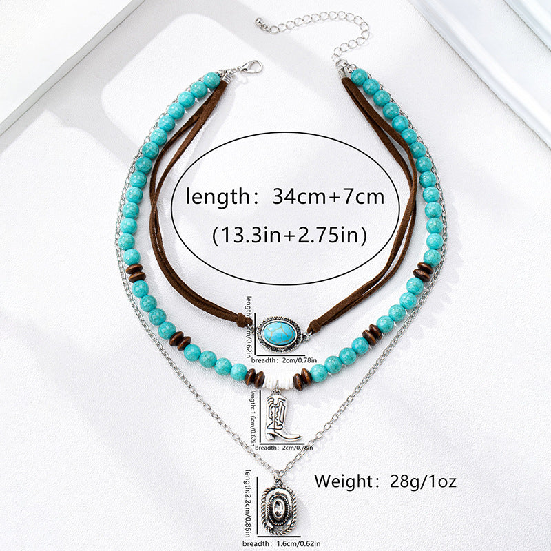 Planderful Vienna Verve Necklace – Retro Metal Design with Turquoise Pendant