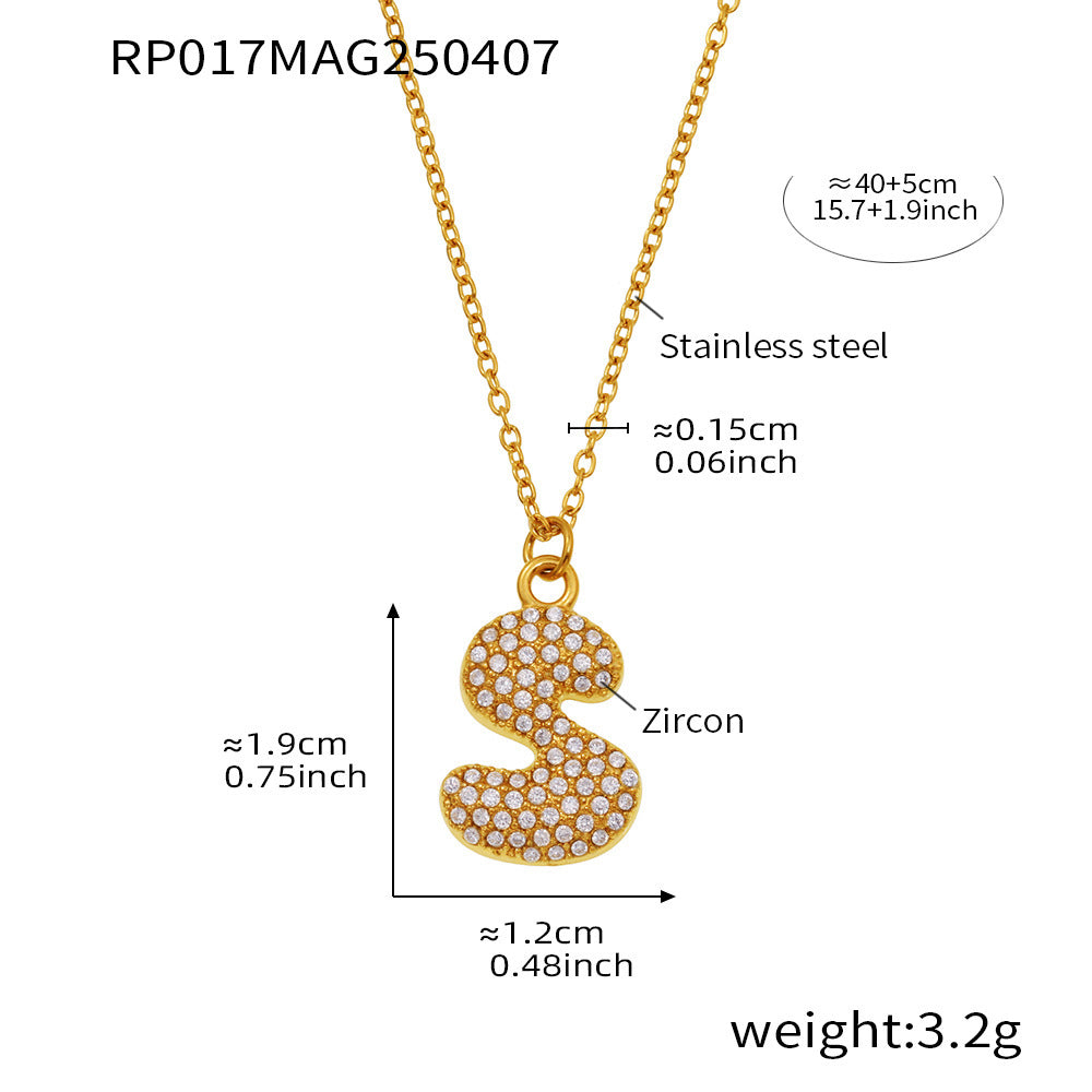 Planderful 26 Letter Zircon Necklace Gold Plated Hip Hop