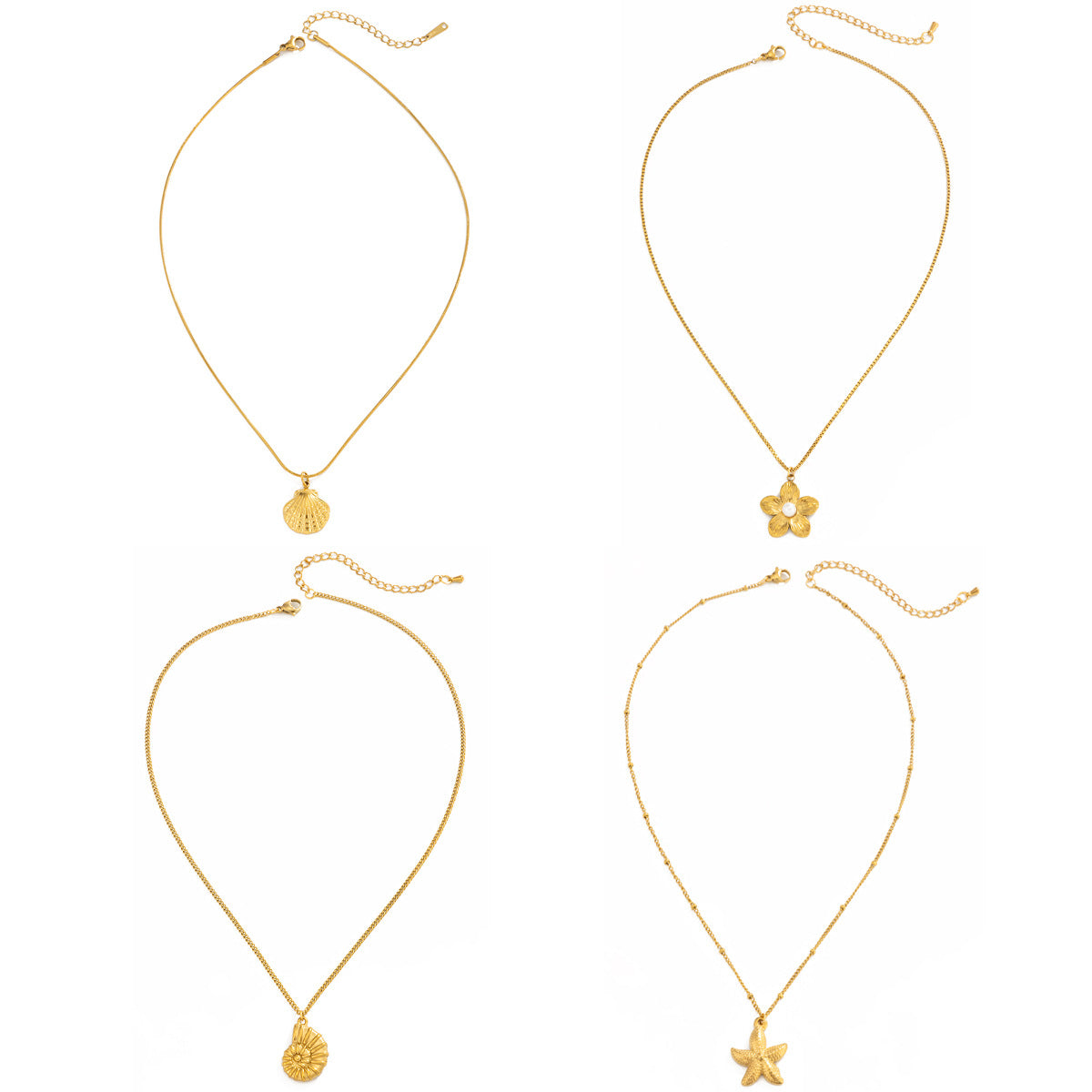 Stainless Steel Thin Chain Flower Collarbone Necklace Ocean Wind Conch Shell Star