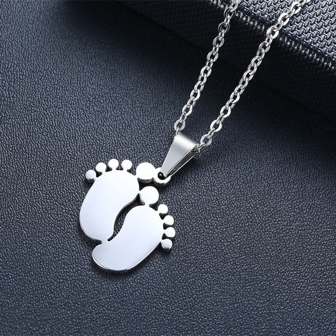Stainless Steel Foot Pendant Necklace for Men and Women