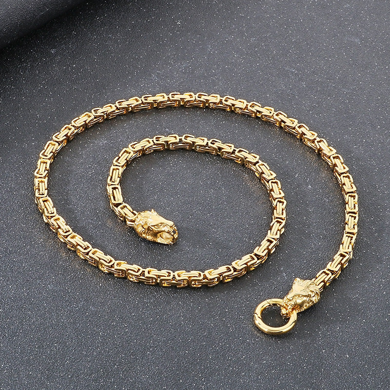 Planderful Emperor Lion Head Titanium Steel Necklace For Men