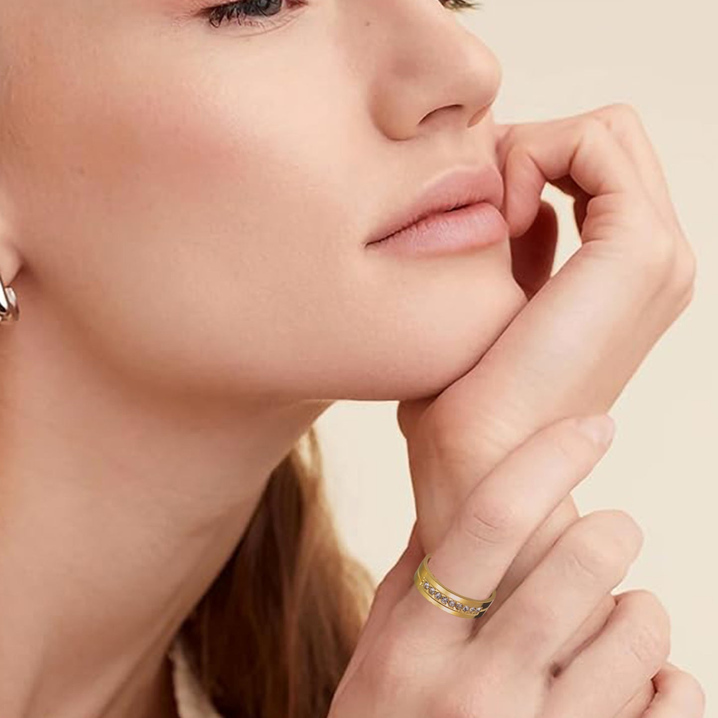Planderful Everyday Genie Zircon Ring for Couples Unisex Durable Stainless Steel Jewelry with Inlaid Zircon
