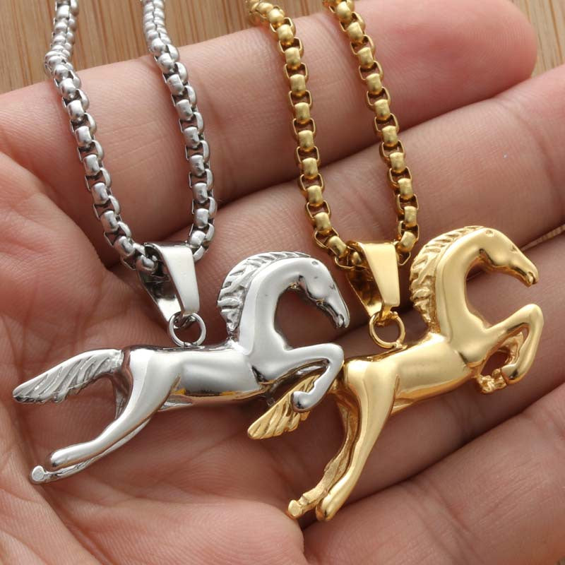 Personalized Titanium Steel Jumping Horse Pendant Necklace for Men - Retro Punk Trendy Design