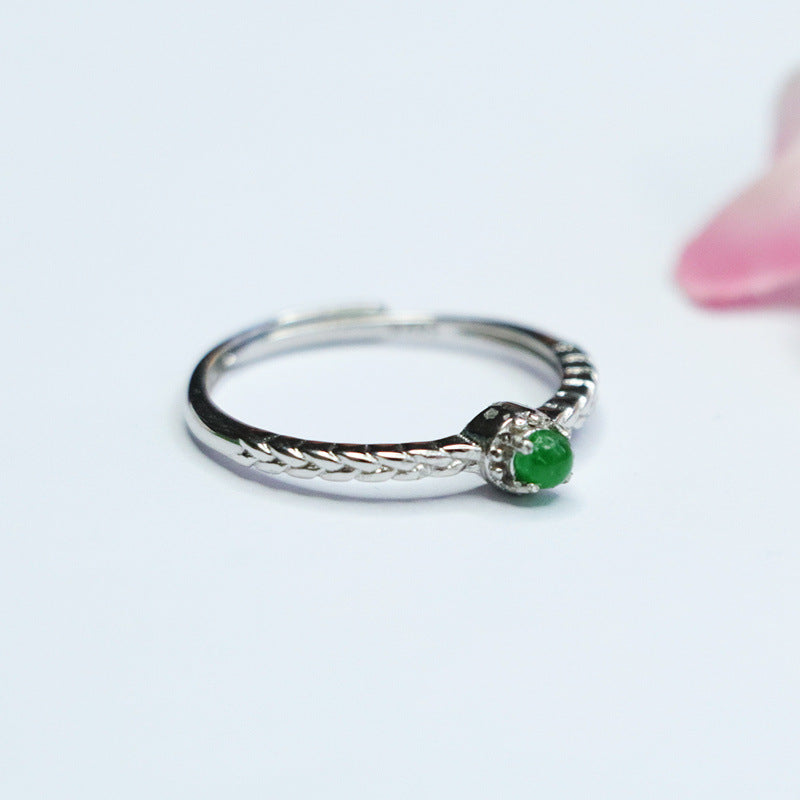 Sterling Silver Royal Ice Green Jade Braid Ring - Fortune's Favor Collection in Planderful