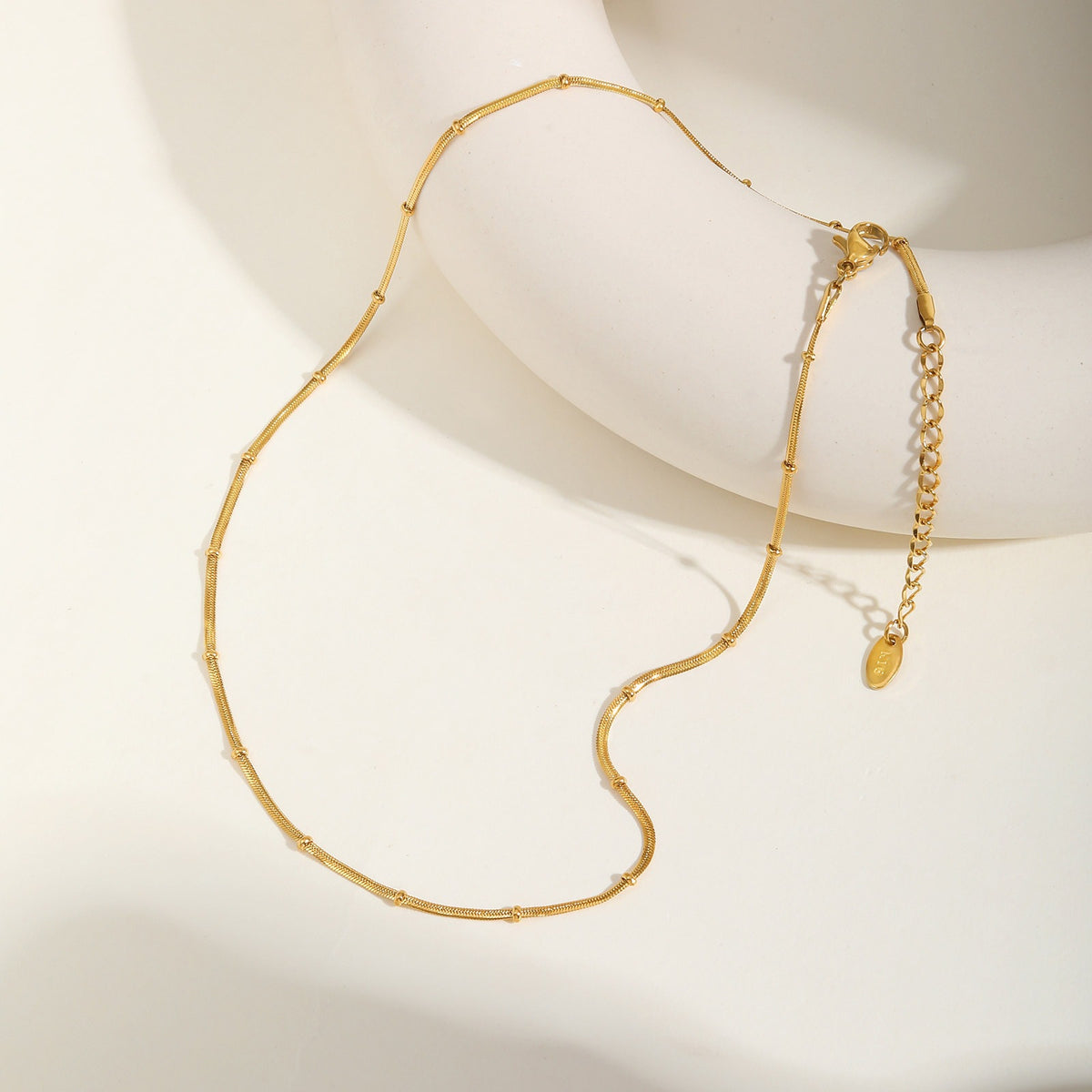 Gold Necklace – Stainless Steel Flat Snake Chain – Bead Bracelet