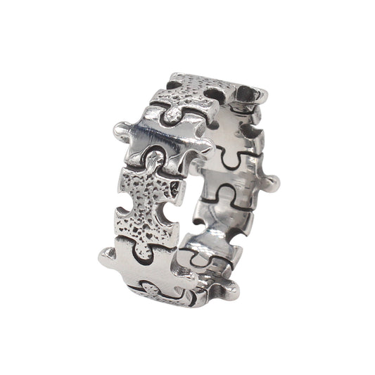 Planderful Jewelry Men's Titanium Steel Puzzle Ring, European American Vintage Style