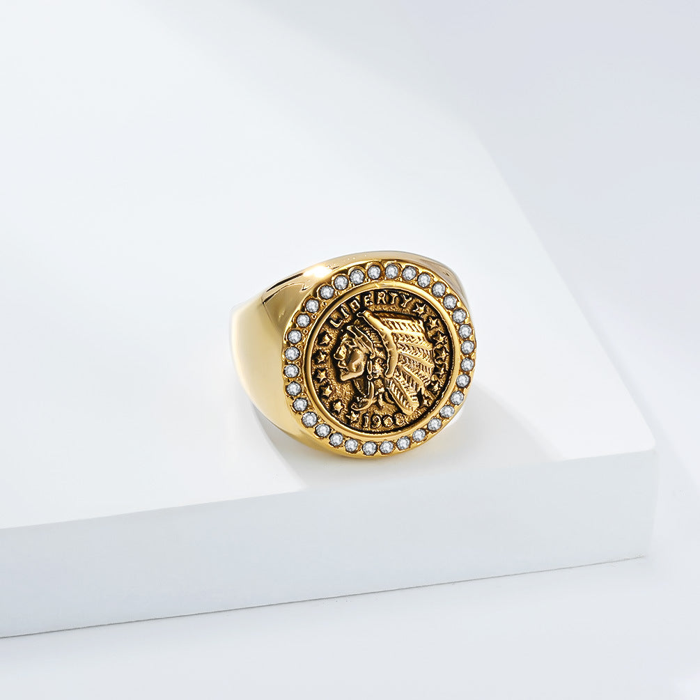 Planderful Personalized Zircon Inlaid Stainless Steel Ring For Men Modern Fashion Hand Jewelry