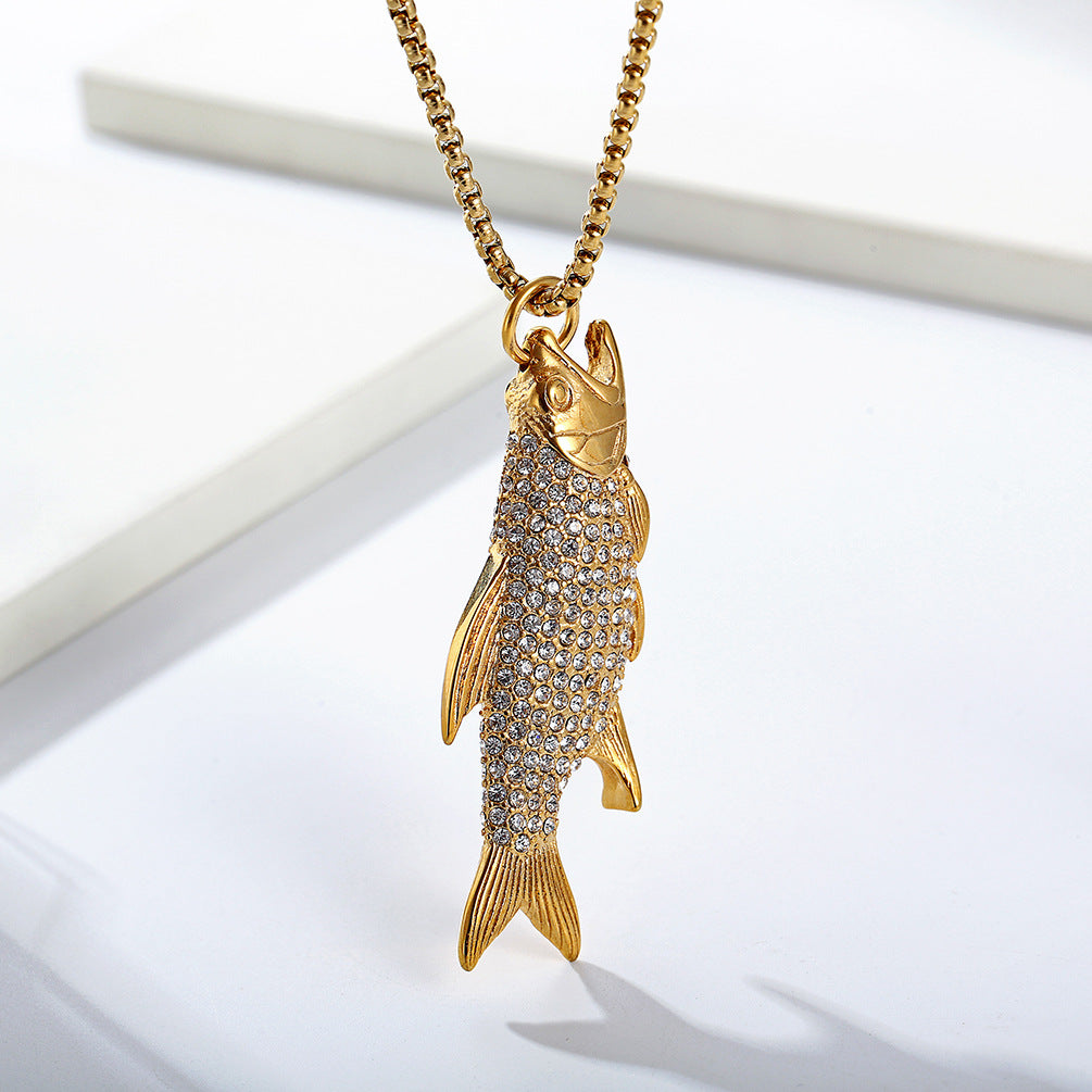 Cross-Border Amazon Titanium Steel Carp Necklace for Men