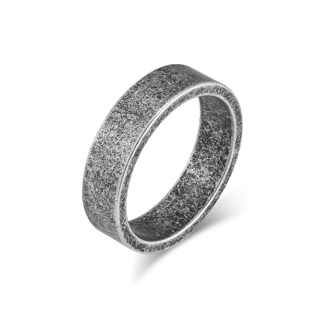 Neutral Cold Wind 6mm Brushed Matte Ancient Silver Gray Ring Accessories for Men