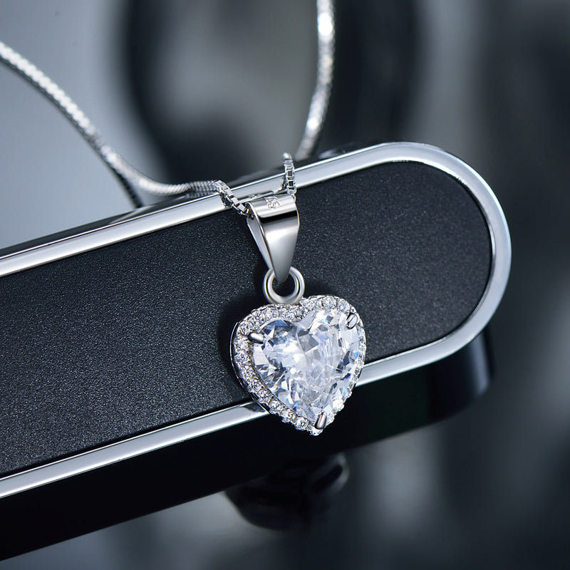 Heart-shaped Zircon Sterling Silver Necklace with Elegant Pendants