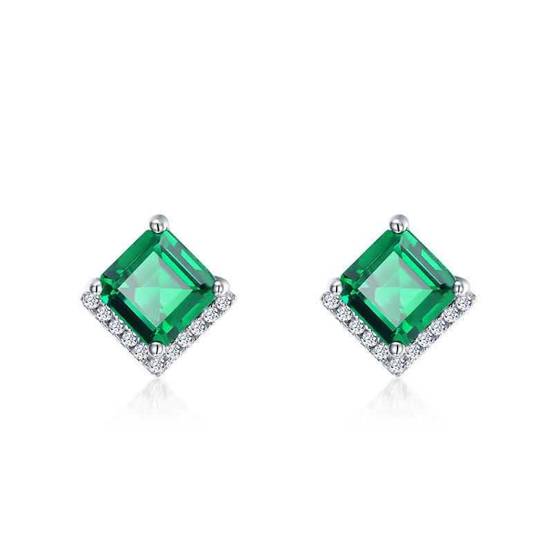 S925 Sterling Silver Lab-Grown Emerald Vintage-Inspired Stud Earrings
