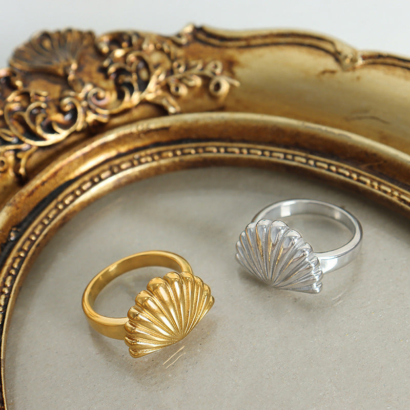 Golden Seashell Design Titanium Steel Ring - Everyday Genie Collection