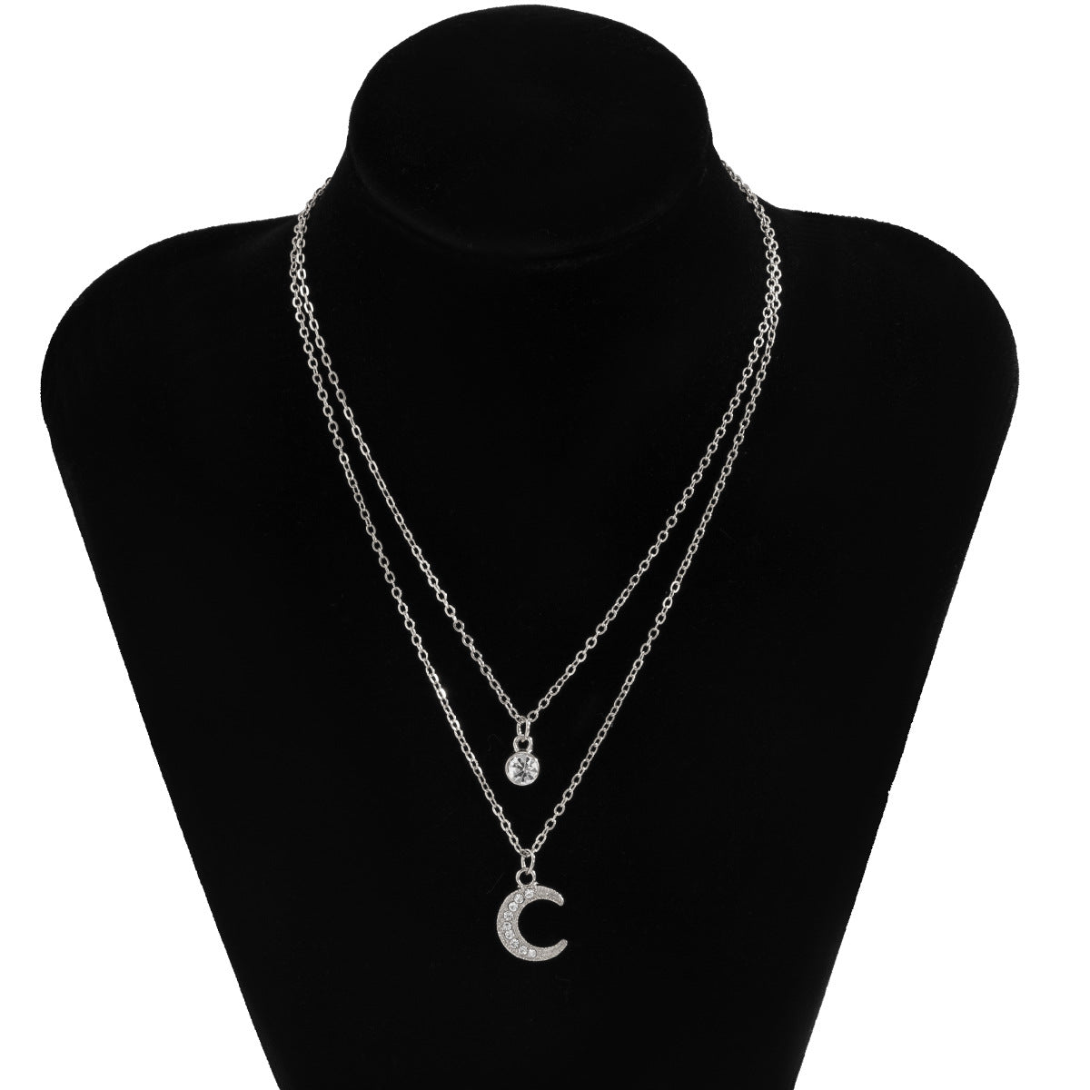 Planderful Collarbone Necklace With Rhinestone Tassel And Personalized Crescent Double Layer For Women