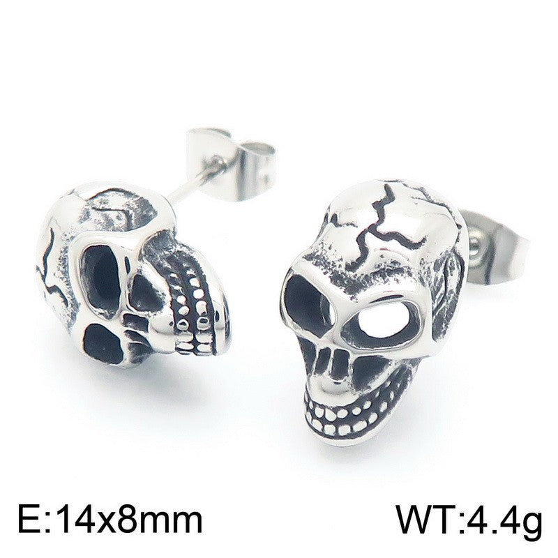 Planderful Edgy Skull Head Stud Earrings For Men Stainless