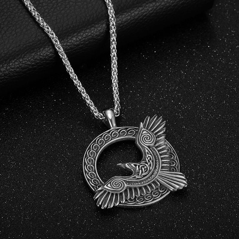 Planderful Odin Crow Pendant Necklace For Men Stainless Steel Durability Viking Raven Jewelry