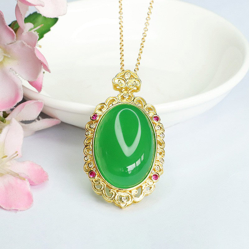 Green Chalcedony Cloud Oval Pendant — No Chain