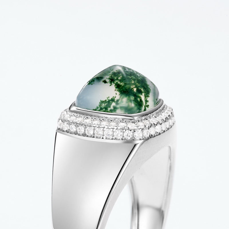 Planderful Jewelry Sterling Silver Aquatic Agate Ring For Women Elegant Everyday Jewelry