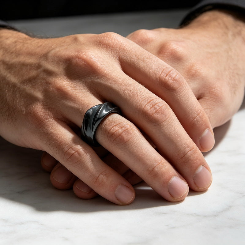 Spiral Twisted Texture Ring, And Twist Ring, Stainless Steel Men's Ring