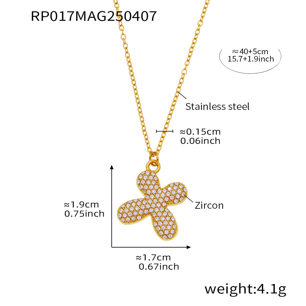 Planderful 26 Letter Zircon Necklace Gold Plated Hip Hop