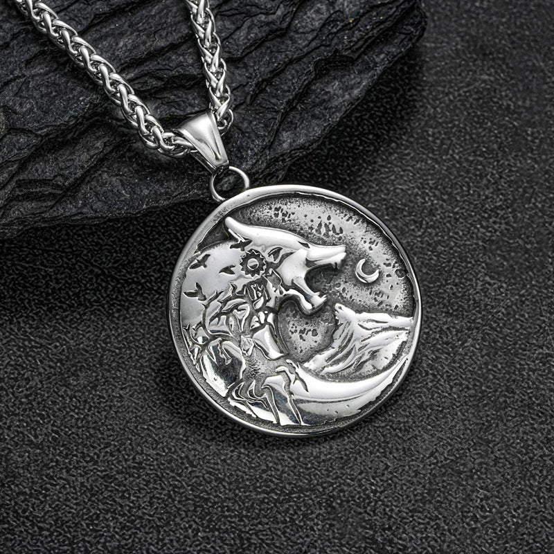 Planderful Viking Wolf Head Necklace For Men Two Color Personalized Retro Jewelry Bold Statement