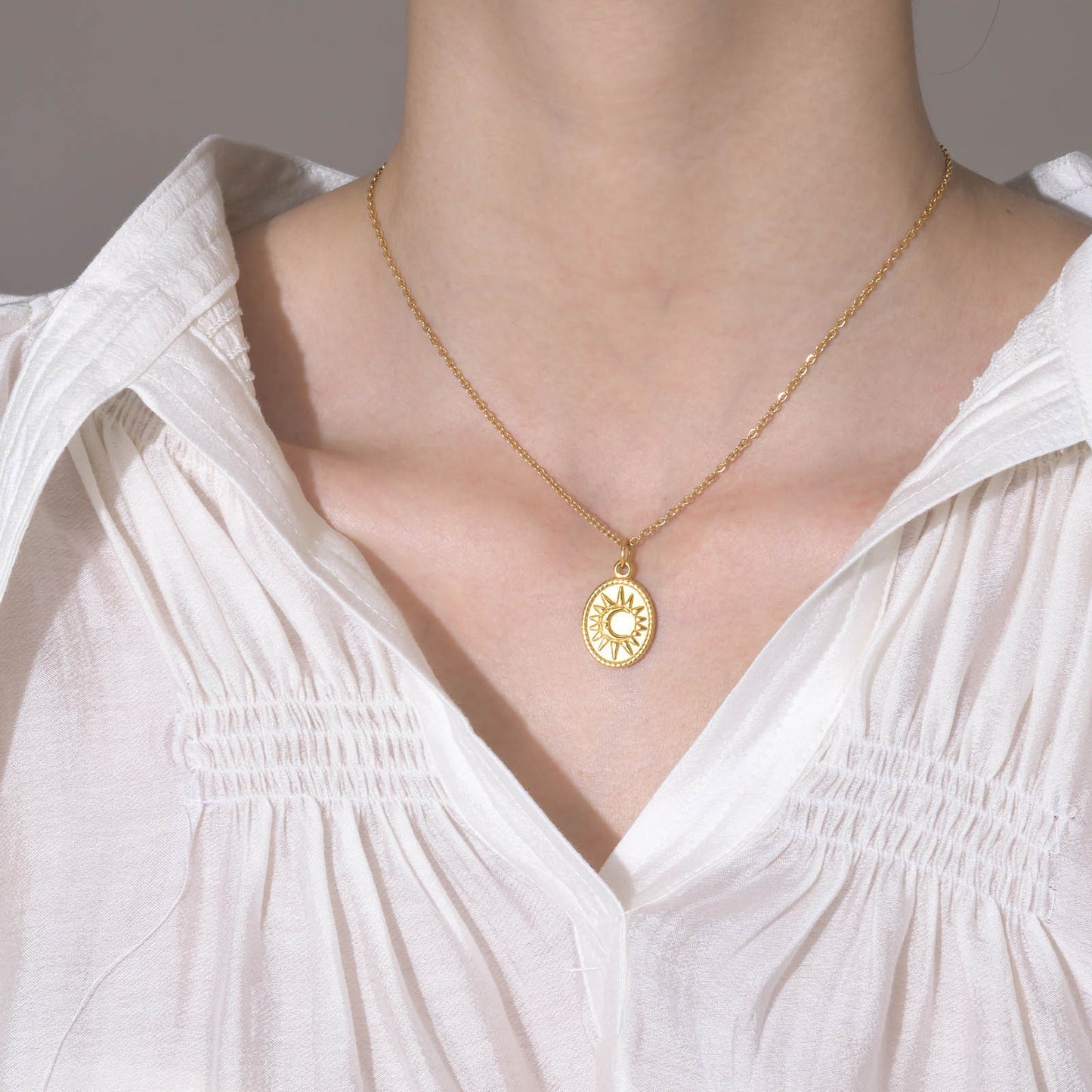 Geometric Necklace Stainless Steel Sun Pendant for Women