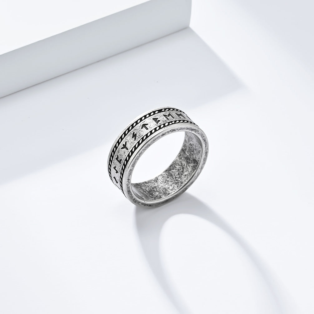 Planderful Nordic Viking Text Ring Personalized Titanium Steel Mens Wire Rope Jewelry