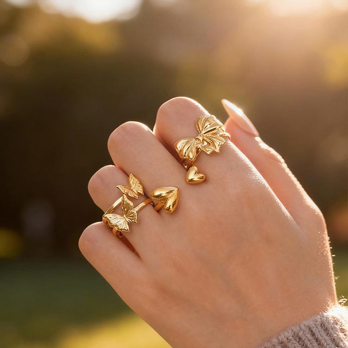 Stainless Steel Cold Wind – Butterfly Heart-Shaped Open Ring