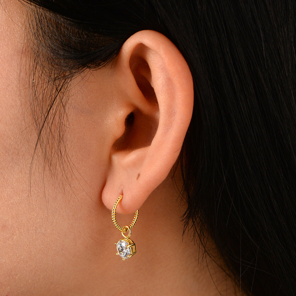 S925 Sterling Silver Round Zircon Earrings And Earrings Ear Accessories