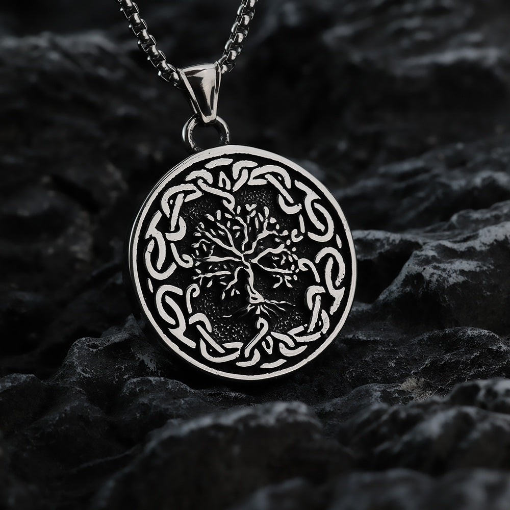 Nordic Retro Stainless Steel Men's Life Tree Pendant Necklace