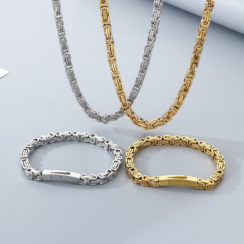 Personalized Byzantine Bracelet Titanium Emperor Chain Set