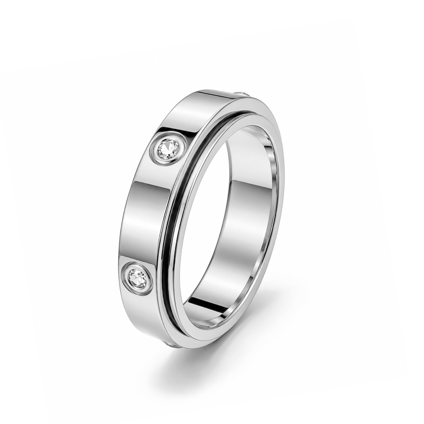 Planderful Everyday Genie Rotatable Zircon Stainless Steel Ring For Couples Unisex Light Luxury
