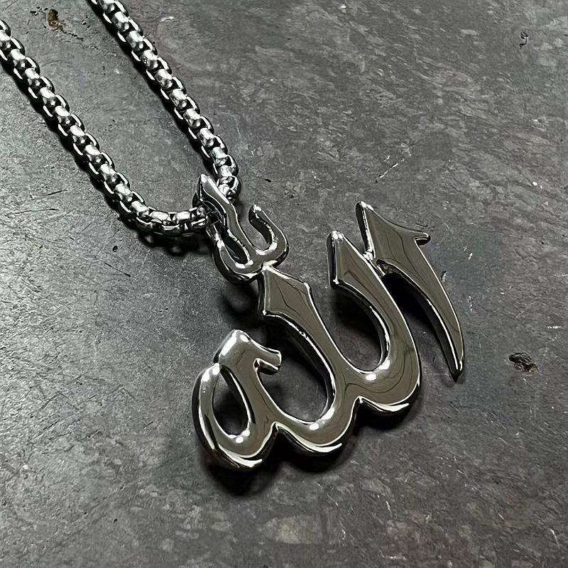 Planderful Religious Letter Pendant Necklace Stainless Steel Gold Plated Glossy Finish For Believers