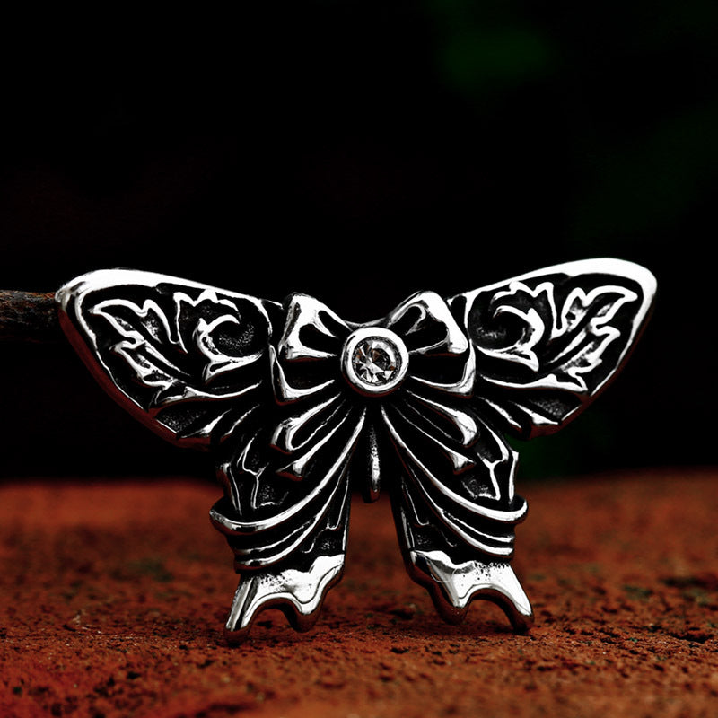 Titanium Steel Butterfly Pendant with Stone Inlay - Retro Men's Jewelry for International Trade